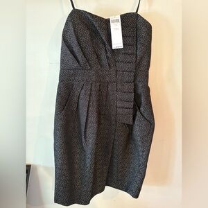 BCBGeneration Black Dress with White Dots Ruffle Trim Party NYE Holiday Party